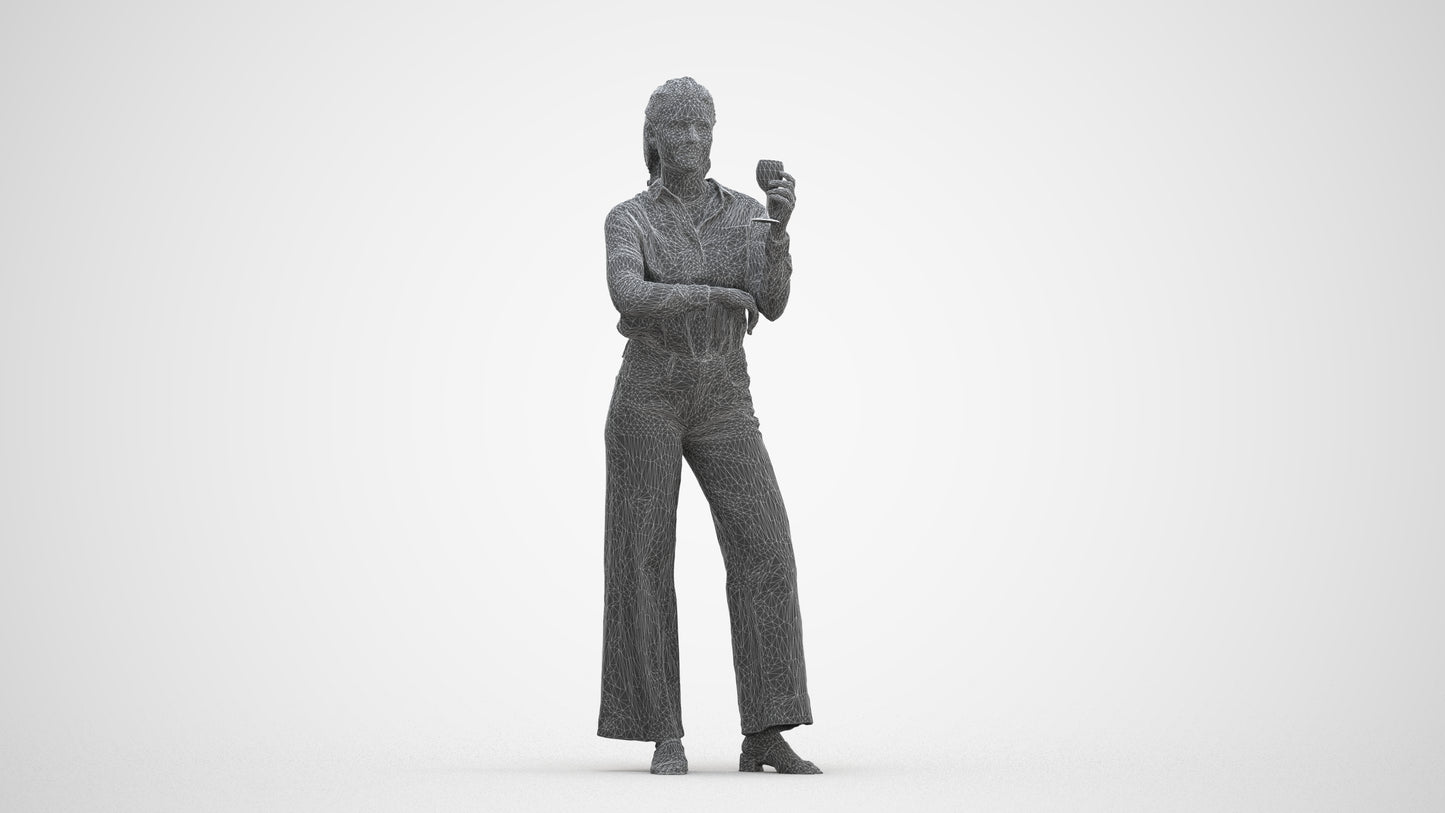 scanned 3D woman casual standing, photogrammetry people for Enscape and V-Ray, three-quarter front view render