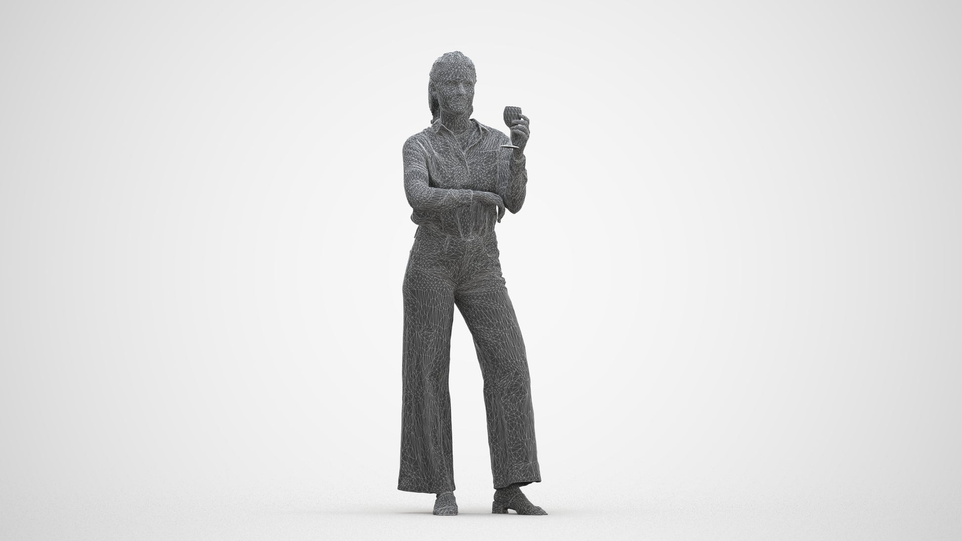 scanned 3D woman casual standing, photogrammetry people for Enscape and V-Ray, three-quarter front view render