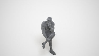 3D people model man casual sitting, scanned human for 3ds Max rendering, wireframe three-quarter view