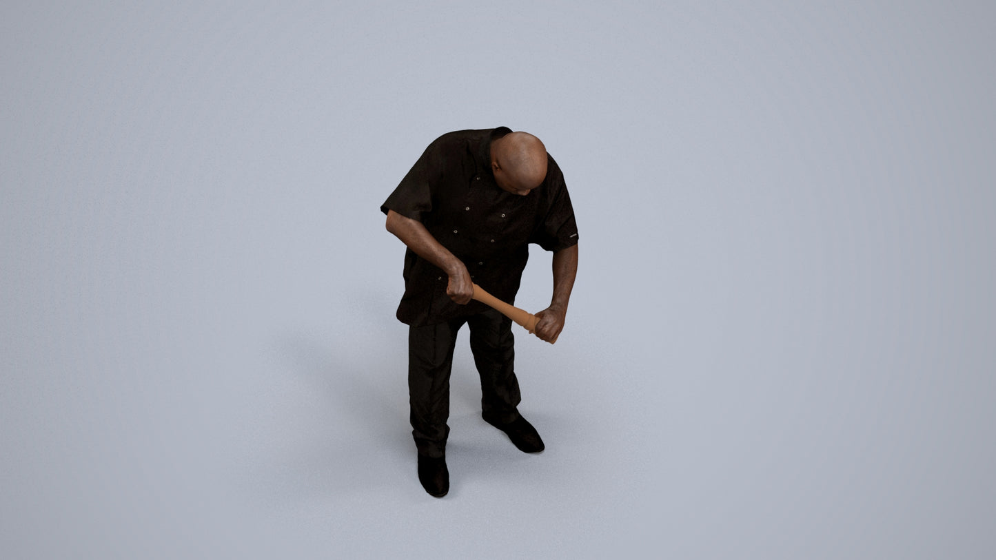 photogrammetry 3D man hospitality, realistic human model archviz FBX, back view render