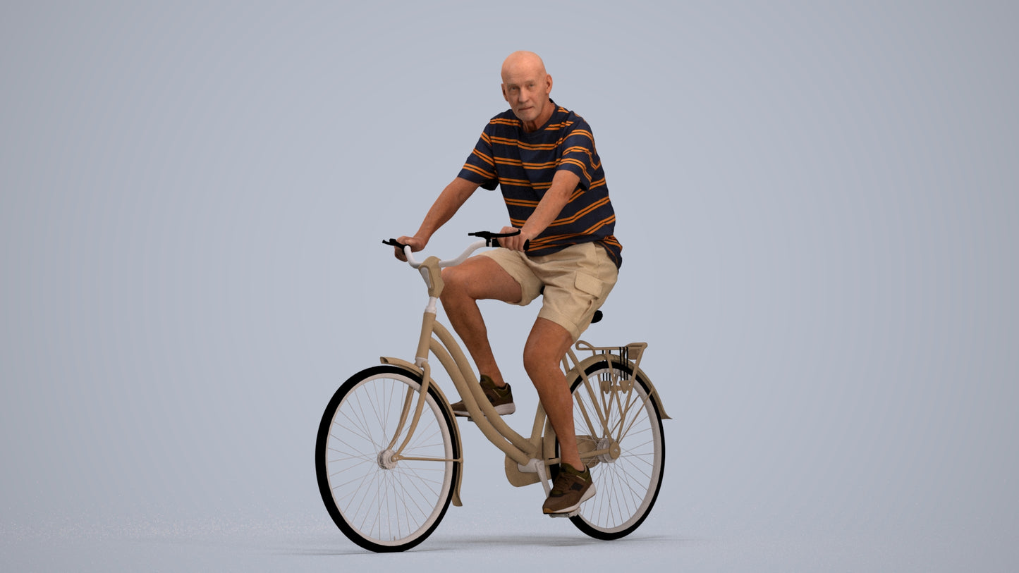 scanned 3D senior man casual cycling, photogrammetry people for Enscape and V-Ray, standing pose render
