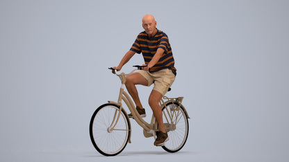 scanned 3D senior man casual cycling, photogrammetry people for Enscape and V-Ray, standing pose render