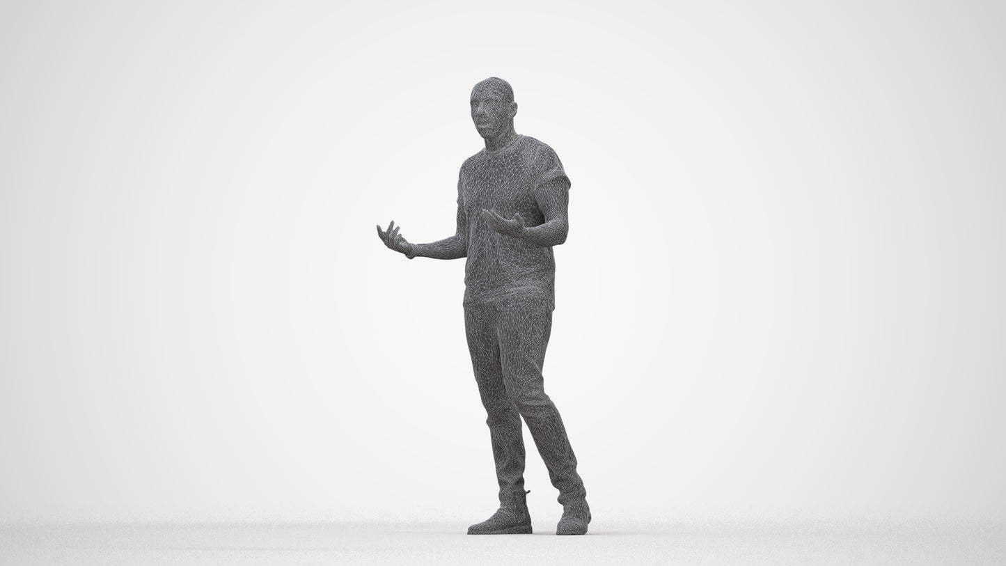 photogrammetry 3D man casual standing, realistic human model archviz FBX, wireframe back view