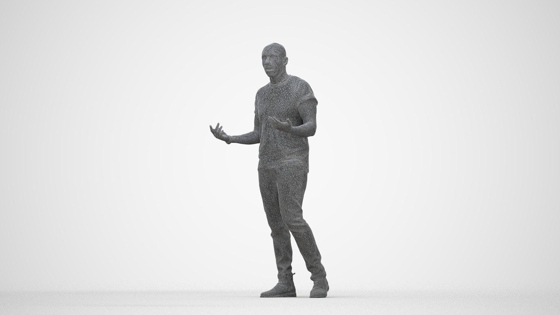 photogrammetry 3D man casual standing, realistic human model archviz FBX, wireframe back view