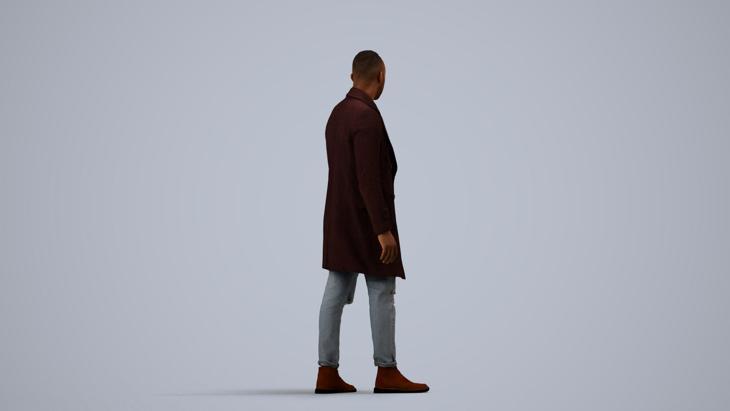 3D people model man casual walking, scanned human for 3ds Max rendering, side view render