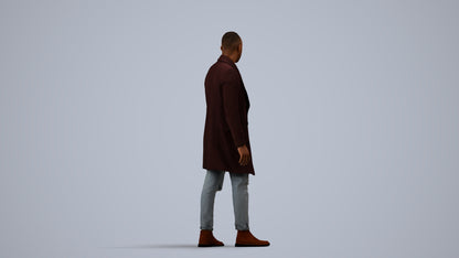 3D people model man casual walking, scanned human for 3ds Max rendering, side view render