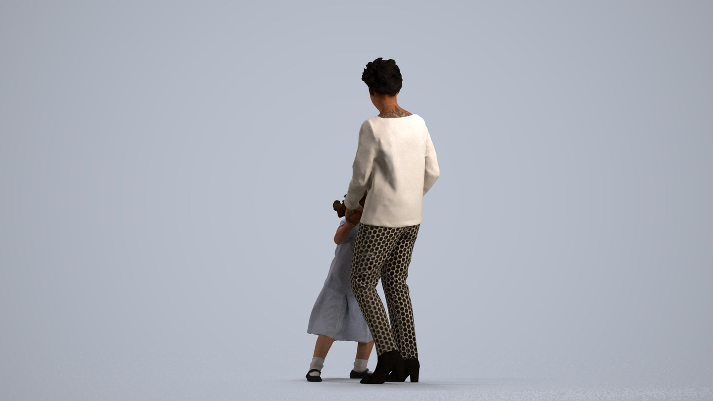 realistic 3D human girl casual kids, archviz people FBX OBJ for Blender, front view render