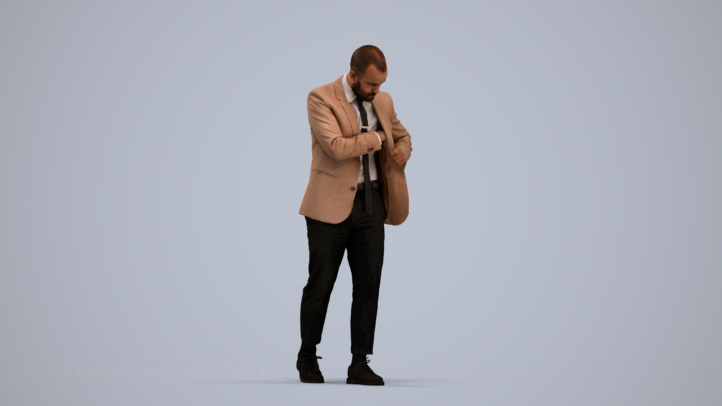 realistic 3D human man business walking, archviz people FBX OBJ for Blender, standing pose render