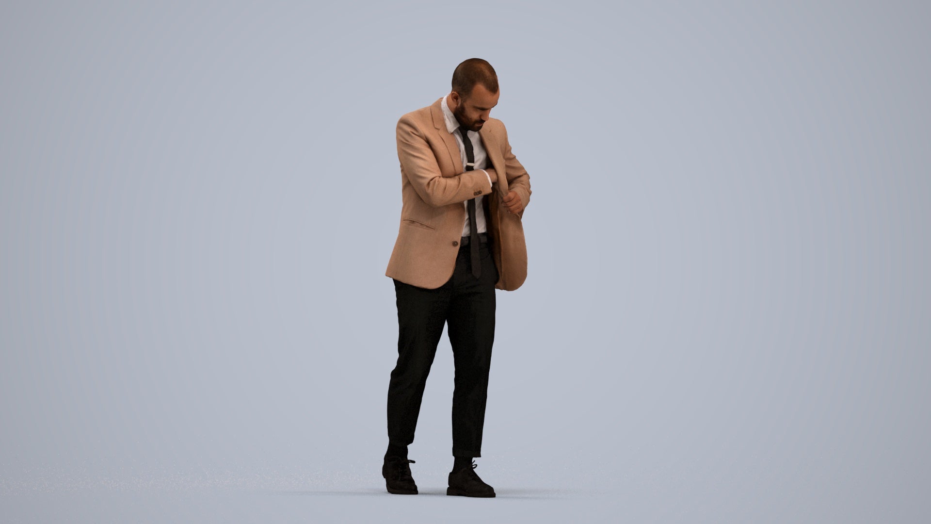 realistic 3D human man business walking, archviz people FBX OBJ for Blender, standing pose render