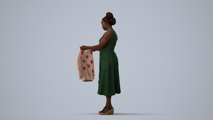 3D scanned woman standing casual, photorealistic archviz people for Enscape and SketchUp, three-quarter view render