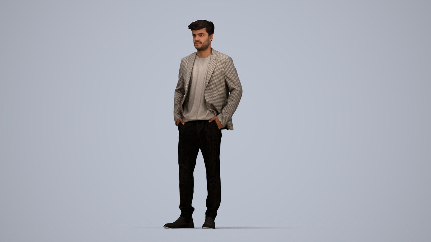 3D scanned man business, photorealistic archviz people for Enscape and SketchUp, top-down view render