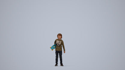 scanned 3D boy casual kids, photogrammetry people for Enscape and V-Ray, top-down view render