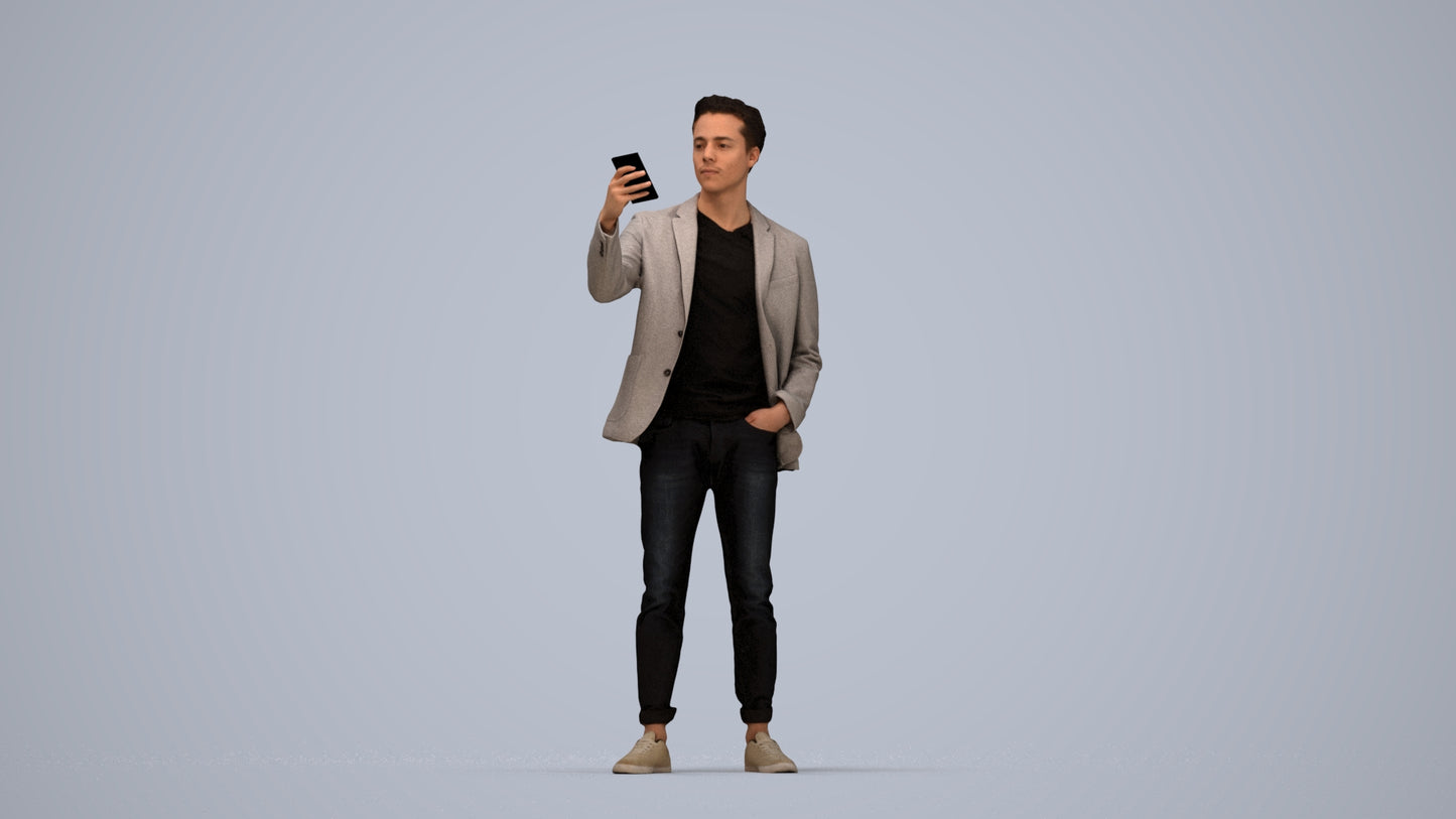 realistic 3D people man business standing, render-ready for V-Ray and Corona, FBX OBJ, top-down view render