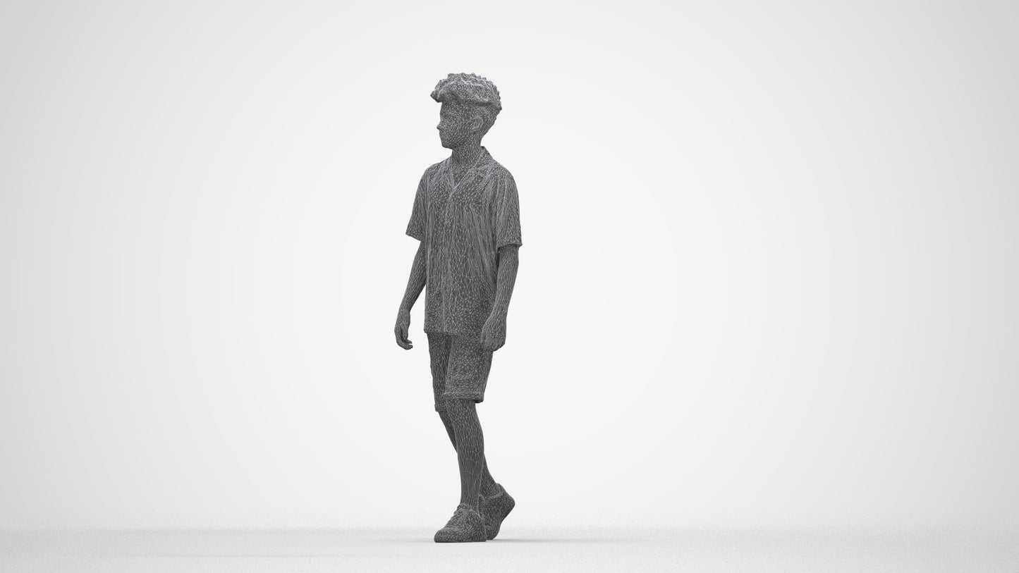 realistic 3D boy casual kids, scanned archviz people for Blender and 3ds Max, wireframe back view