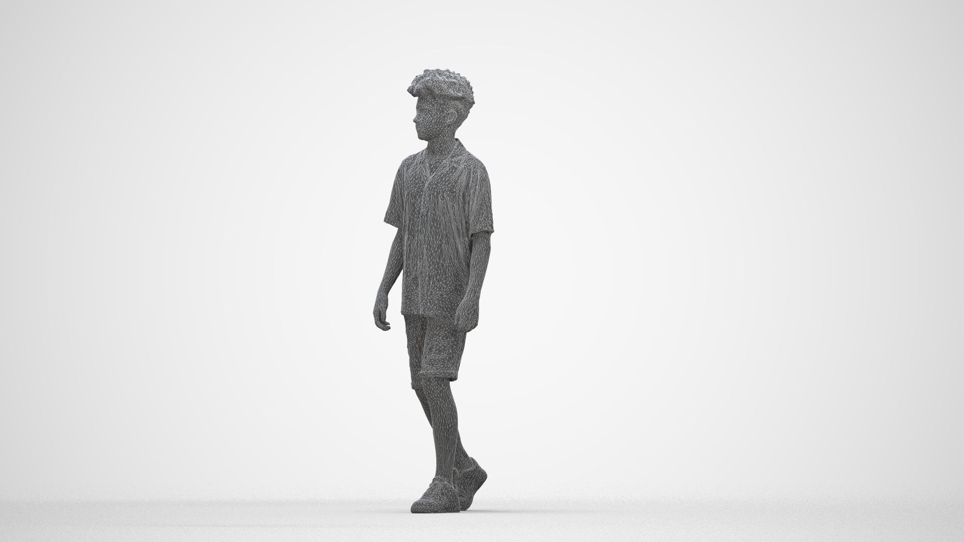 realistic 3D boy casual kids, scanned archviz people for Blender and 3ds Max, wireframe back view
