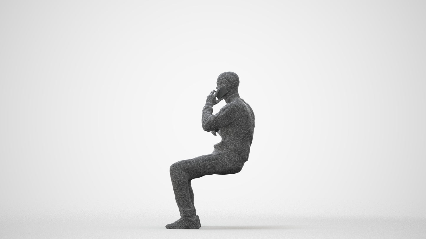 3D human model man sitting, photogrammetry scanned person for archviz, square thumbnail