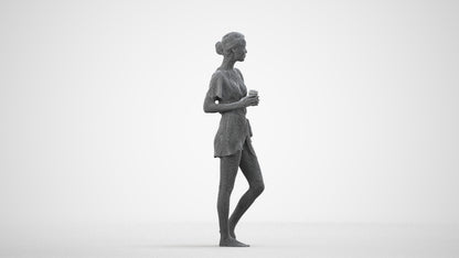 3D people model woman bathroom, scanned human for 3ds Max rendering, wireframe side view