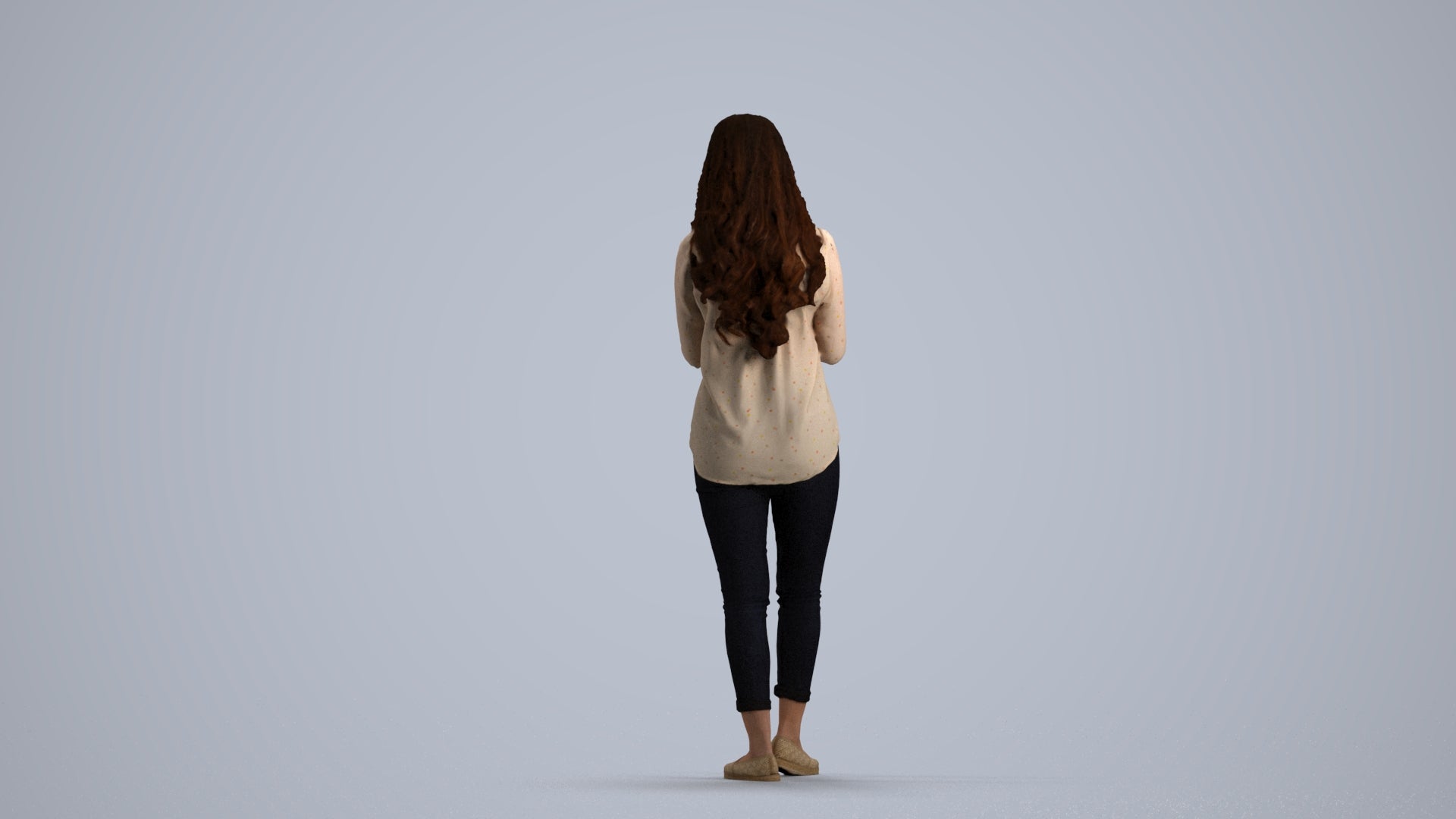 3D scanned woman walking, photorealistic archviz people for Enscape and SketchUp, front view render