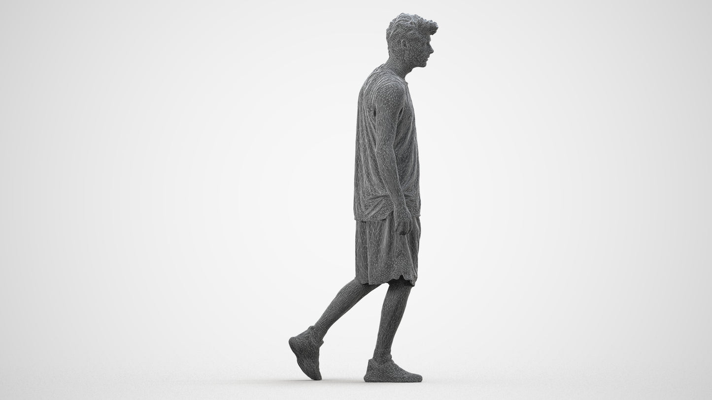 3D scanned man sport, photorealistic archviz people for Enscape and SketchUp, wireframe side view