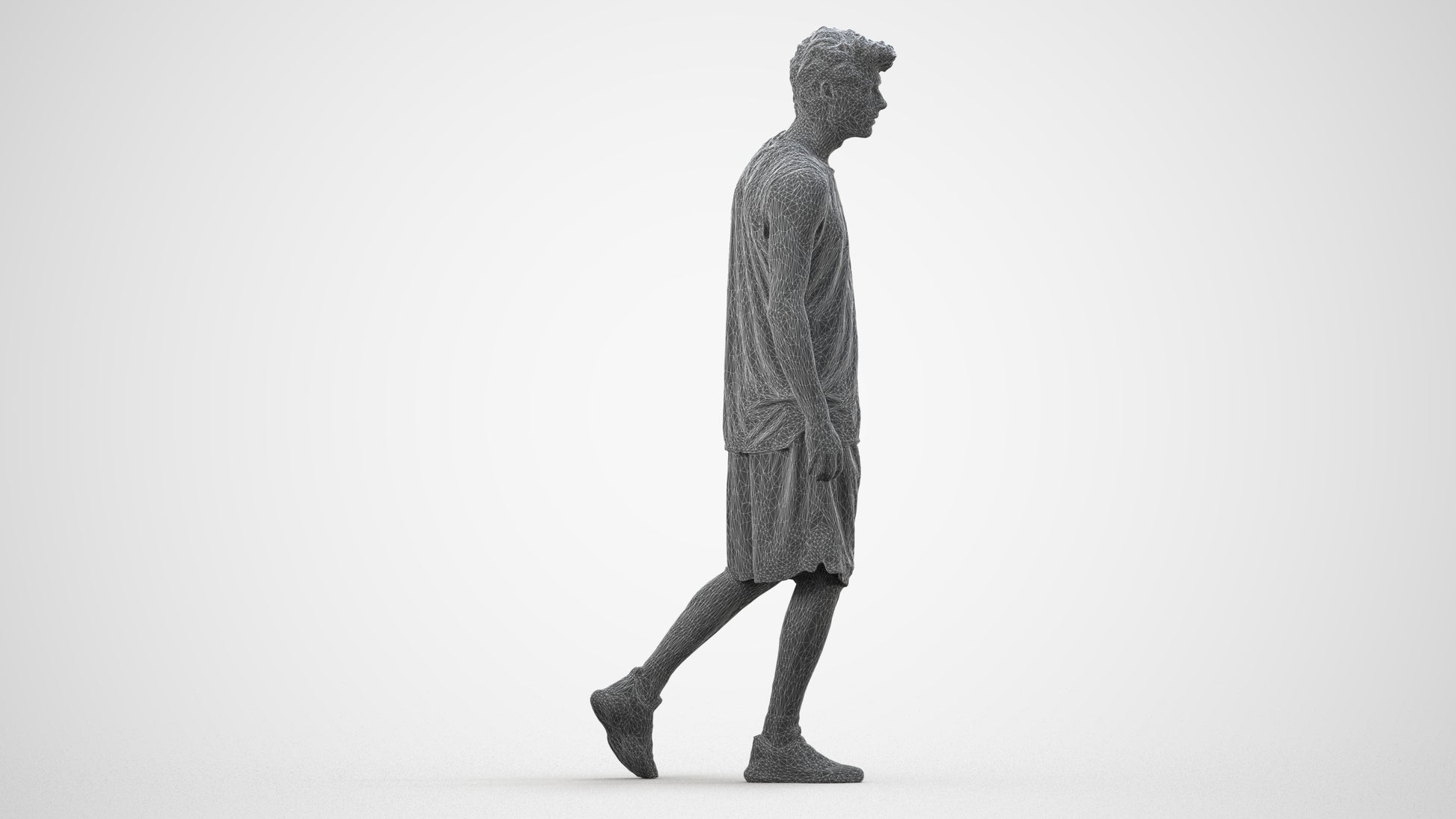 3D scanned man sport, photorealistic archviz people for Enscape and SketchUp, wireframe side view