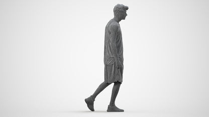 3D scanned man sport, photorealistic archviz people for Enscape and SketchUp, wireframe side view