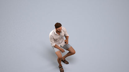 photogrammetry 3D man casual sitting, realistic human model archviz FBX, back view render