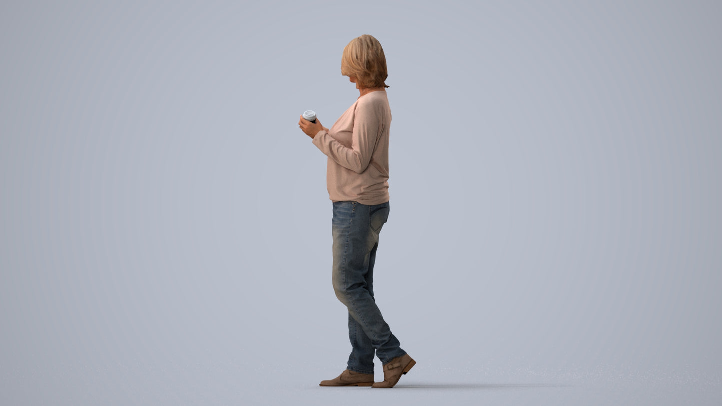 realistic 3D people woman casual walking, render-ready for V-Ray and Corona, FBX OBJ, three-quarter view render