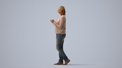 realistic 3D people woman casual walking, render-ready for V-Ray and Corona, FBX OBJ, three-quarter view render