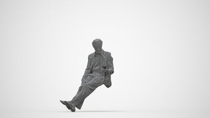 realistic 3D senior man business sitting, scanned archviz people for Blender and 3ds Max, wireframe back view