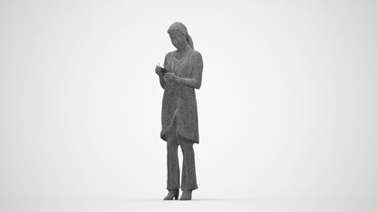 3D human model woman hospitality, photogrammetry scanned person for archviz, wireframe back view