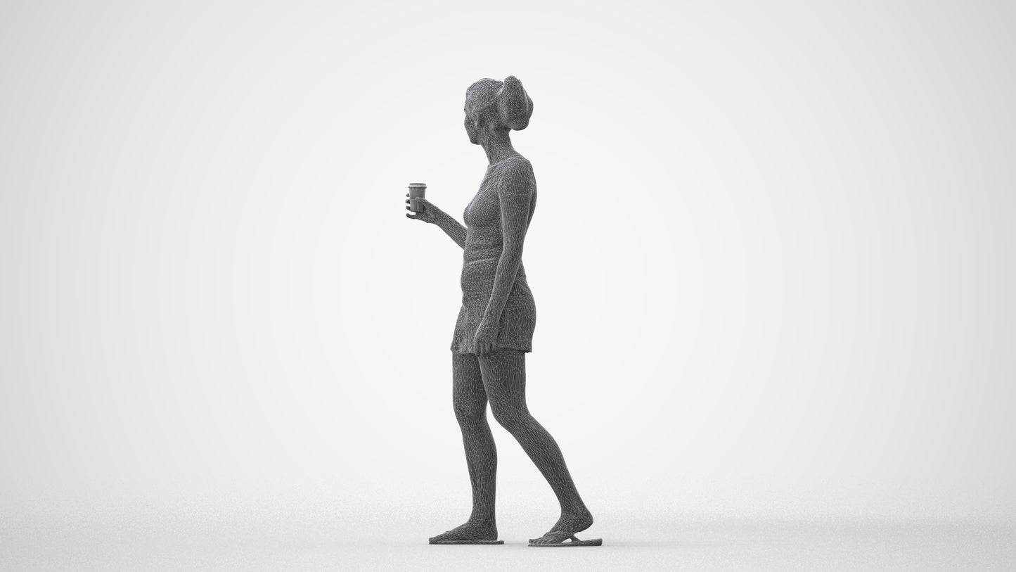 realistic 3D woman casual walking, scanned archviz people for Blender and 3ds Max, square thumbnail