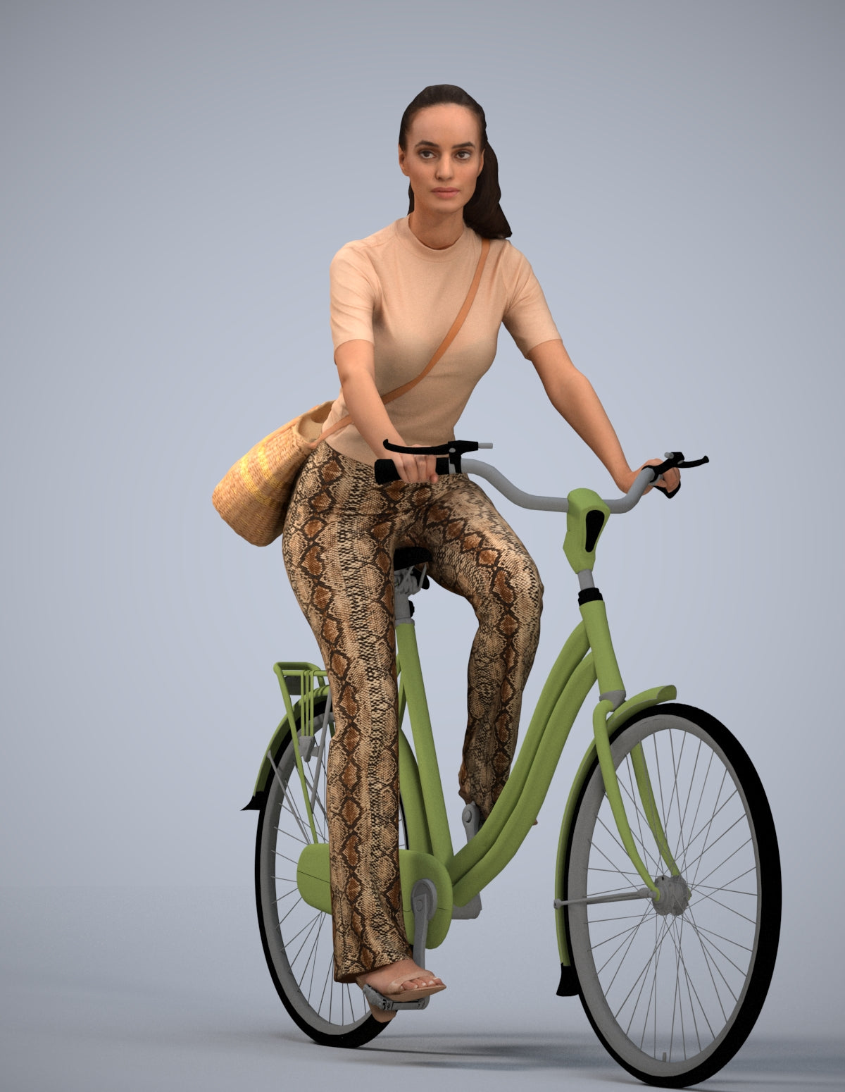 scanned 3D woman casual cycling, photogrammetry people for Enscape and V-Ray