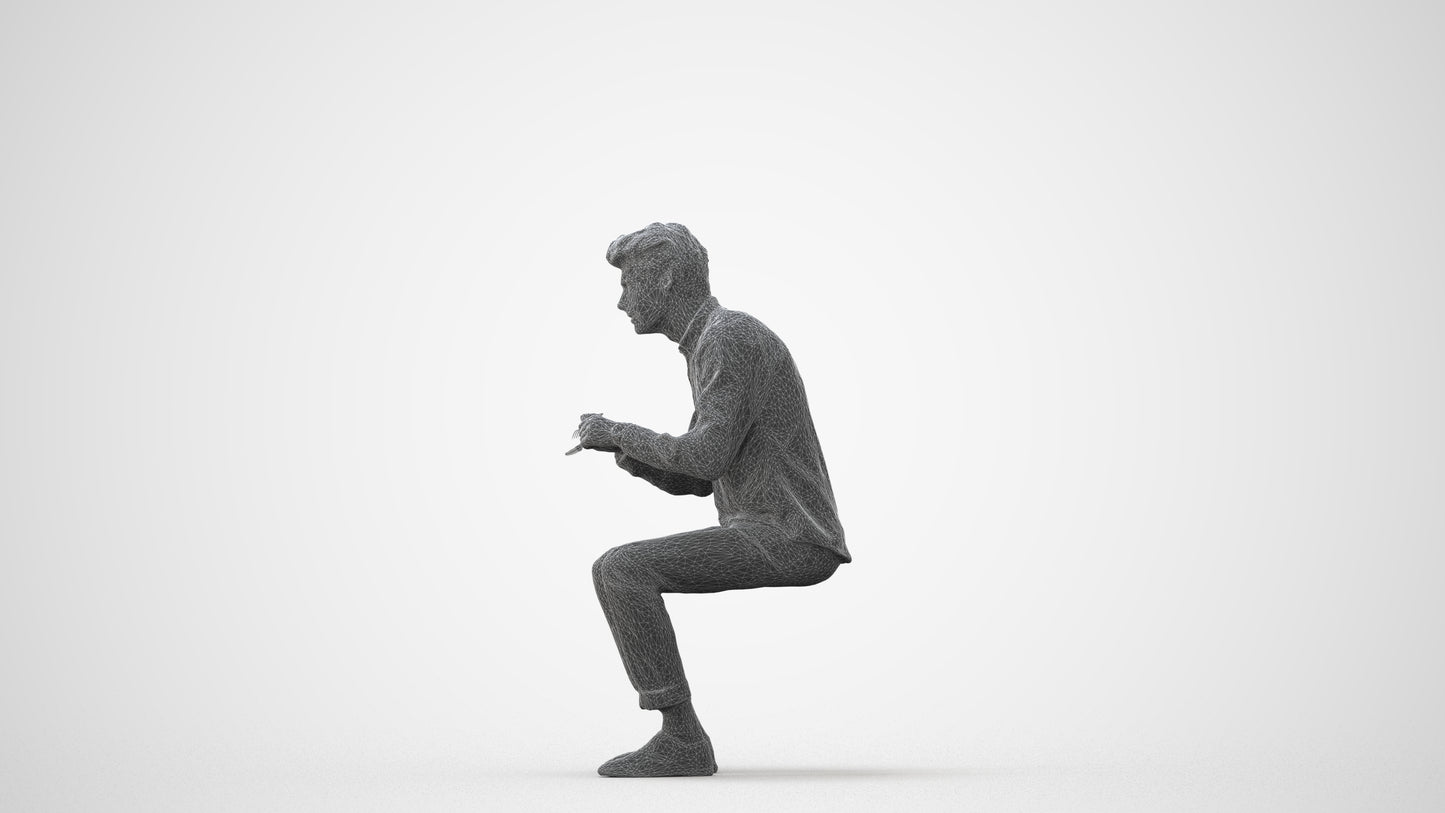 scanned 3D man casual sitting, photogrammetry people for Enscape and V-Ray, square thumbnail