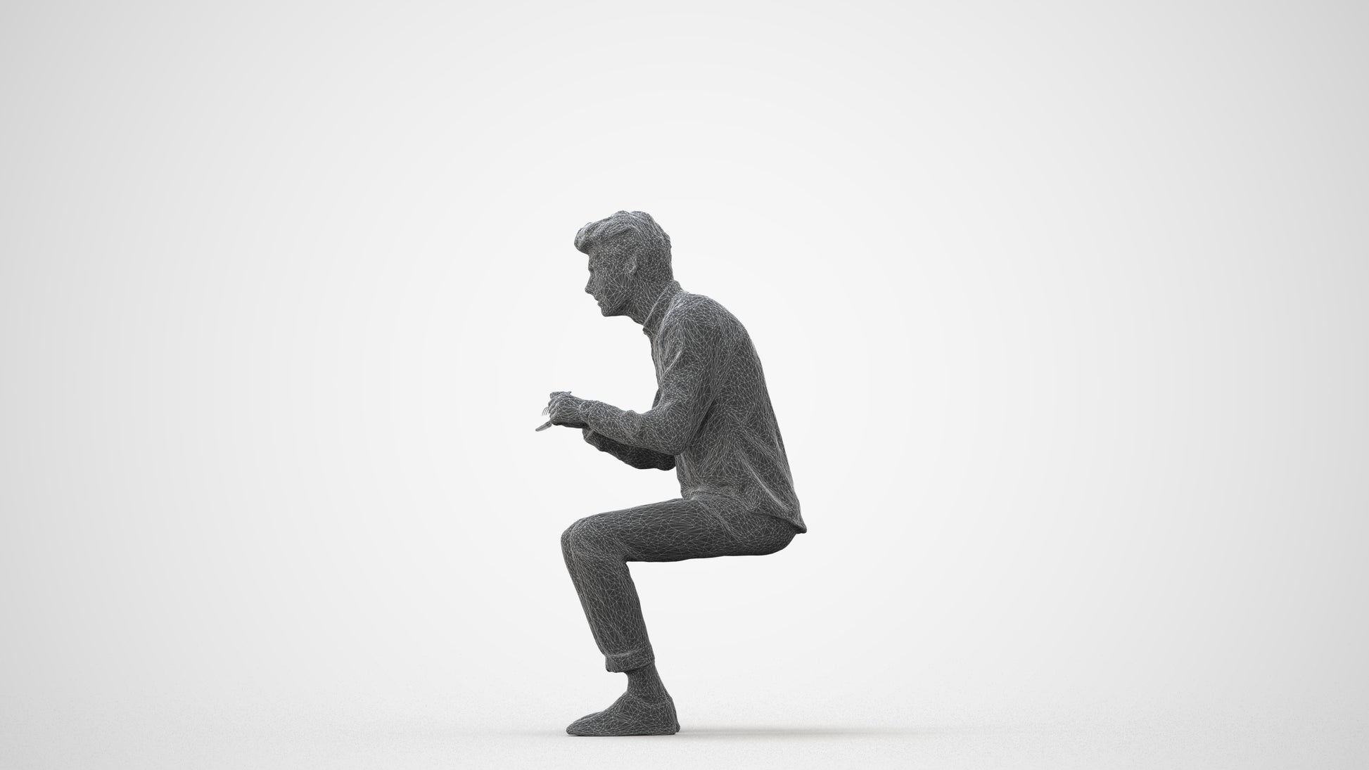 scanned 3D man casual sitting, photogrammetry people for Enscape and V-Ray, square thumbnail