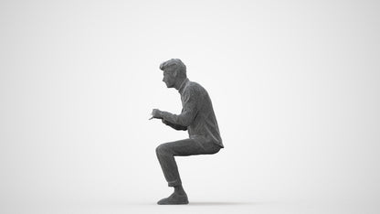 scanned 3D man casual sitting, photogrammetry people for Enscape and V-Ray, square thumbnail
