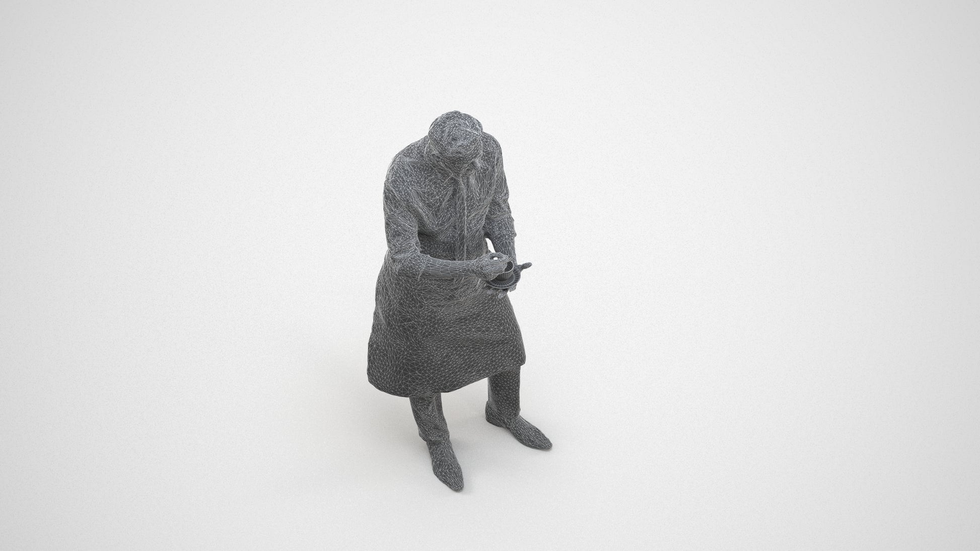 photogrammetry 3D man hospitality, realistic human model archviz FBX, wireframe three-quarter view