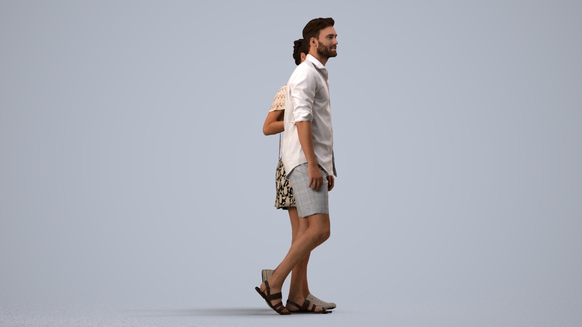 realistic 3D people woman casual couple, render-ready for V-Ray and Corona, FBX OBJ, side view render