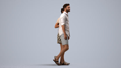 realistic 3D people woman casual couple, render-ready for V-Ray and Corona, FBX OBJ, side view render