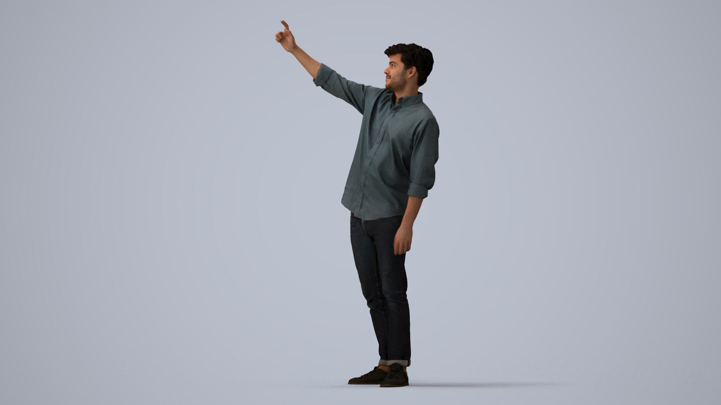 realistic 3D human man casual standing, archviz people FBX OBJ for Blender, three-quarter view render