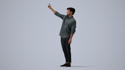 realistic 3D human man casual standing, archviz people FBX OBJ for Blender, three-quarter view render
