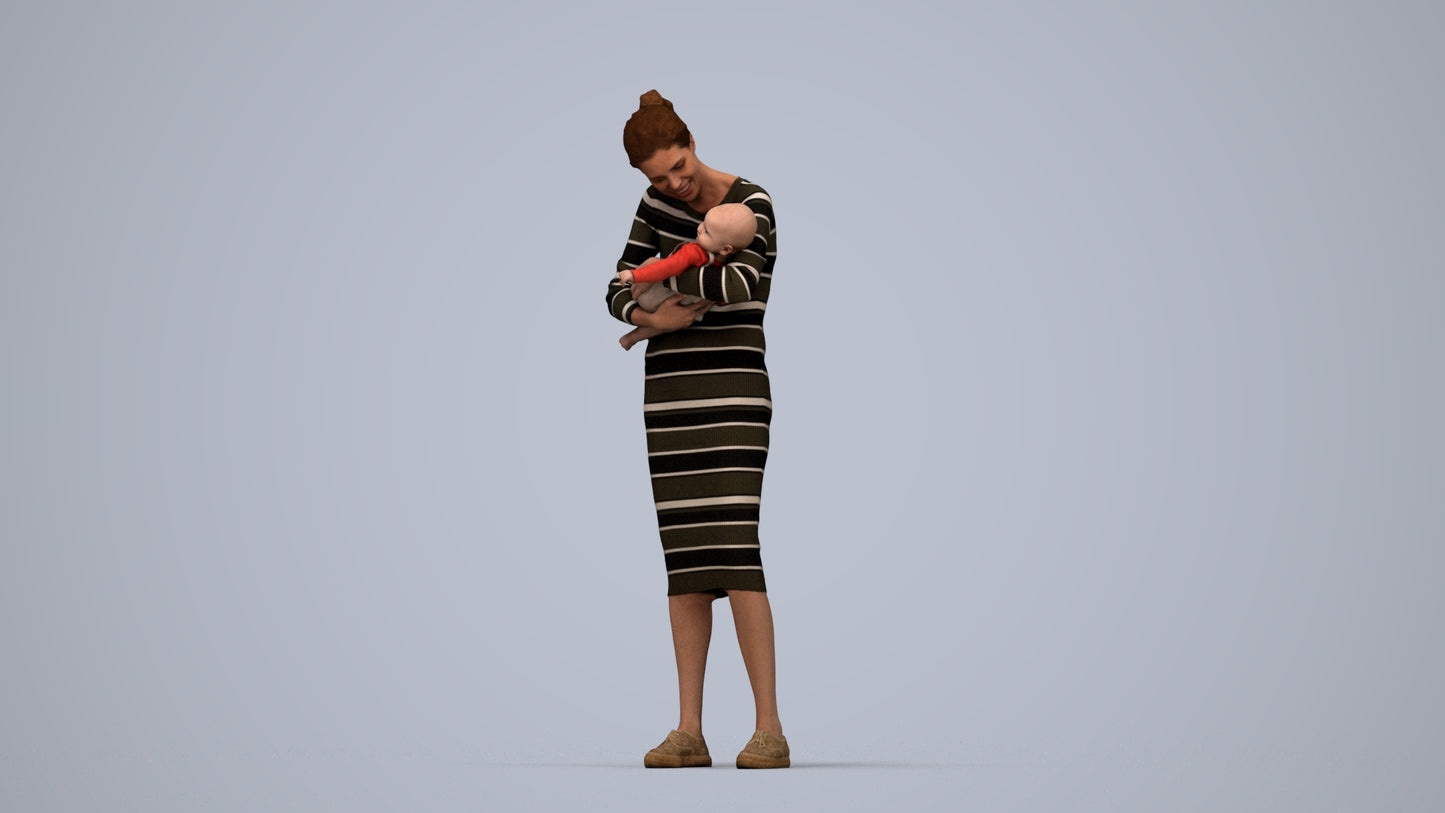 3D human model girl casual kids, photogrammetry scanned person for archviz, top-down view render