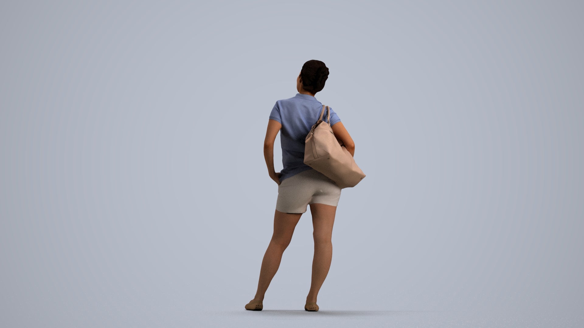 3D scanned woman standing casual, photorealistic archviz people for Enscape and SketchUp, front view render