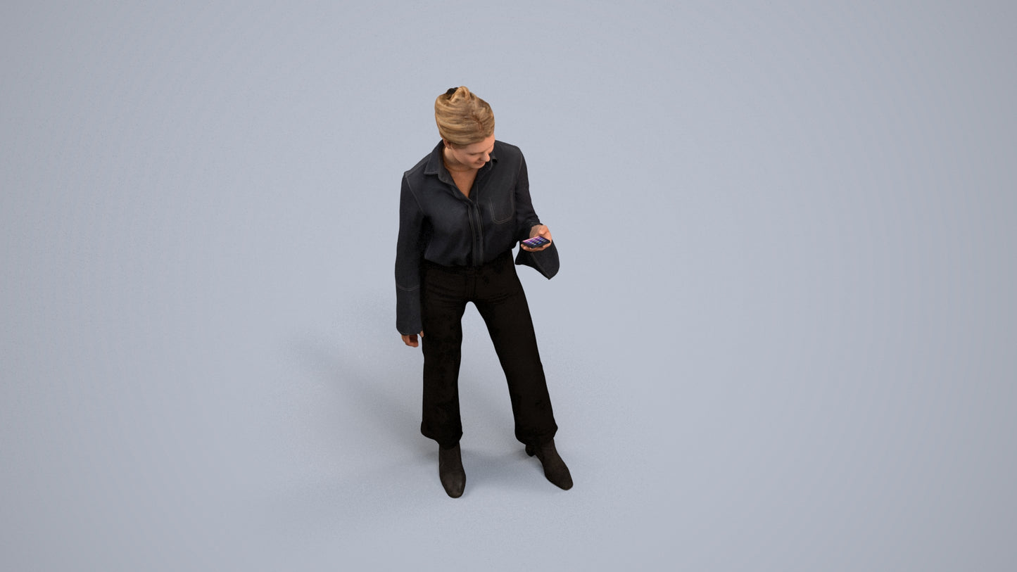 realistic 3D woman business standing, scanned archviz people for Blender and 3ds Max, back view render