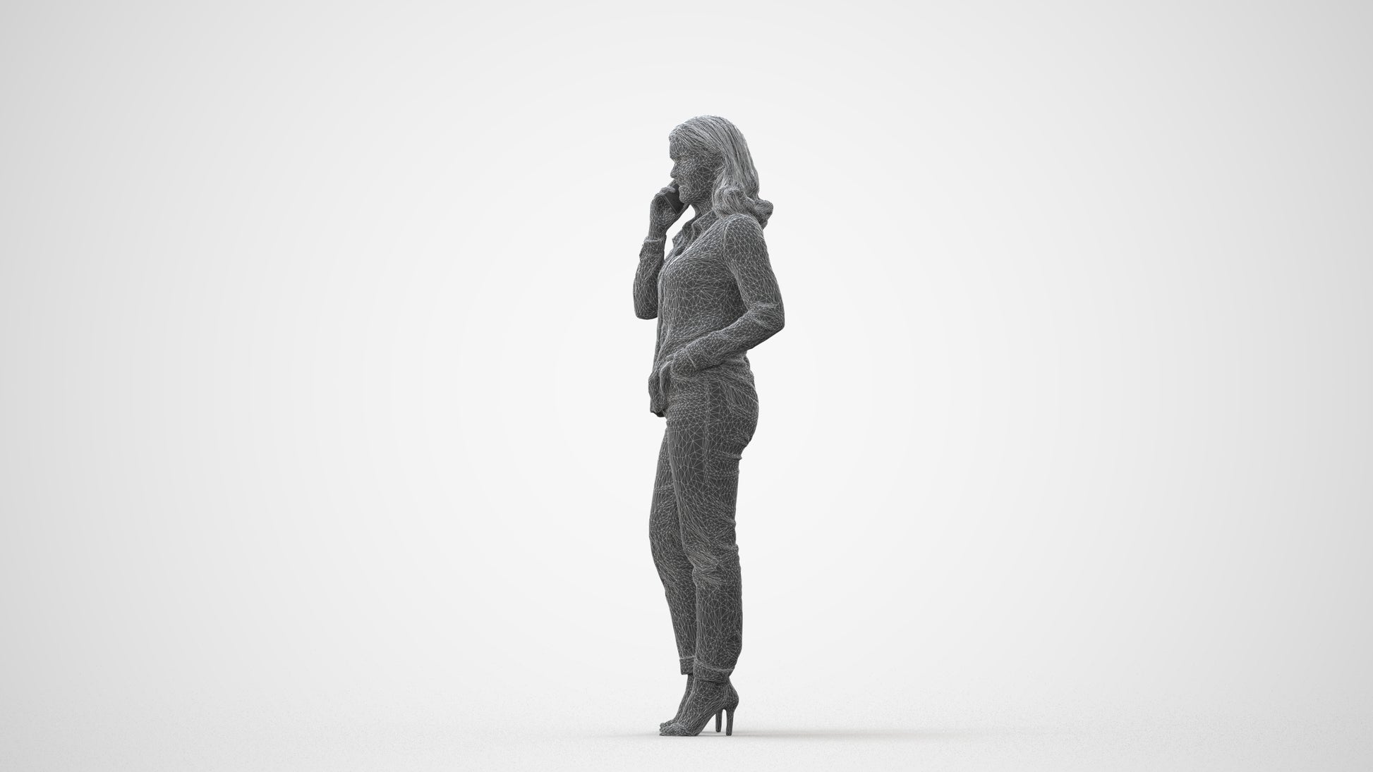 realistic 3D human woman casual standing, archviz people FBX OBJ for Blender, square thumbnail