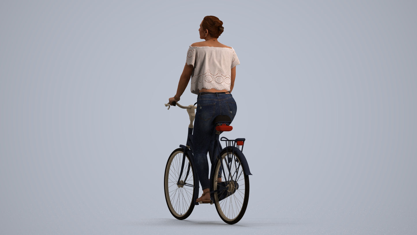 3D people model woman casual cycling, scanned human for 3ds Max rendering, front view render
