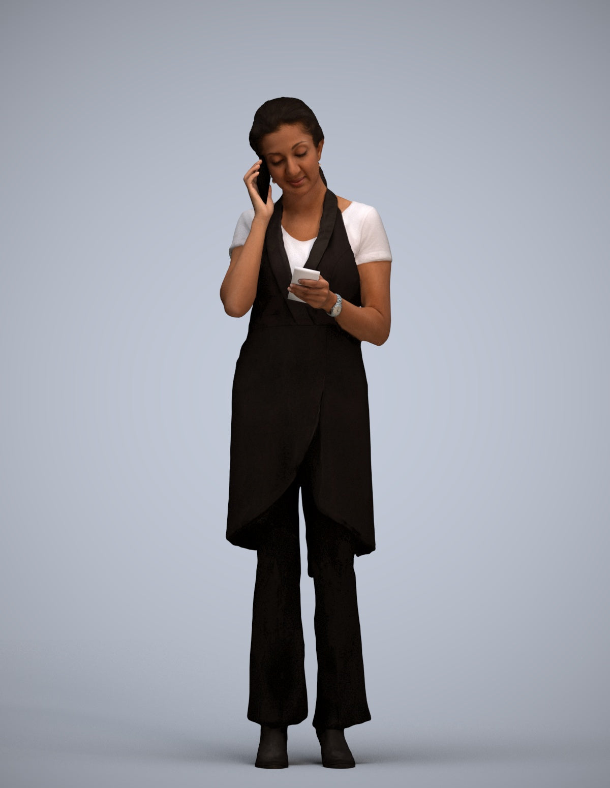 realistic 3D woman hospitality, scanned archviz people for Blender and 3ds Max