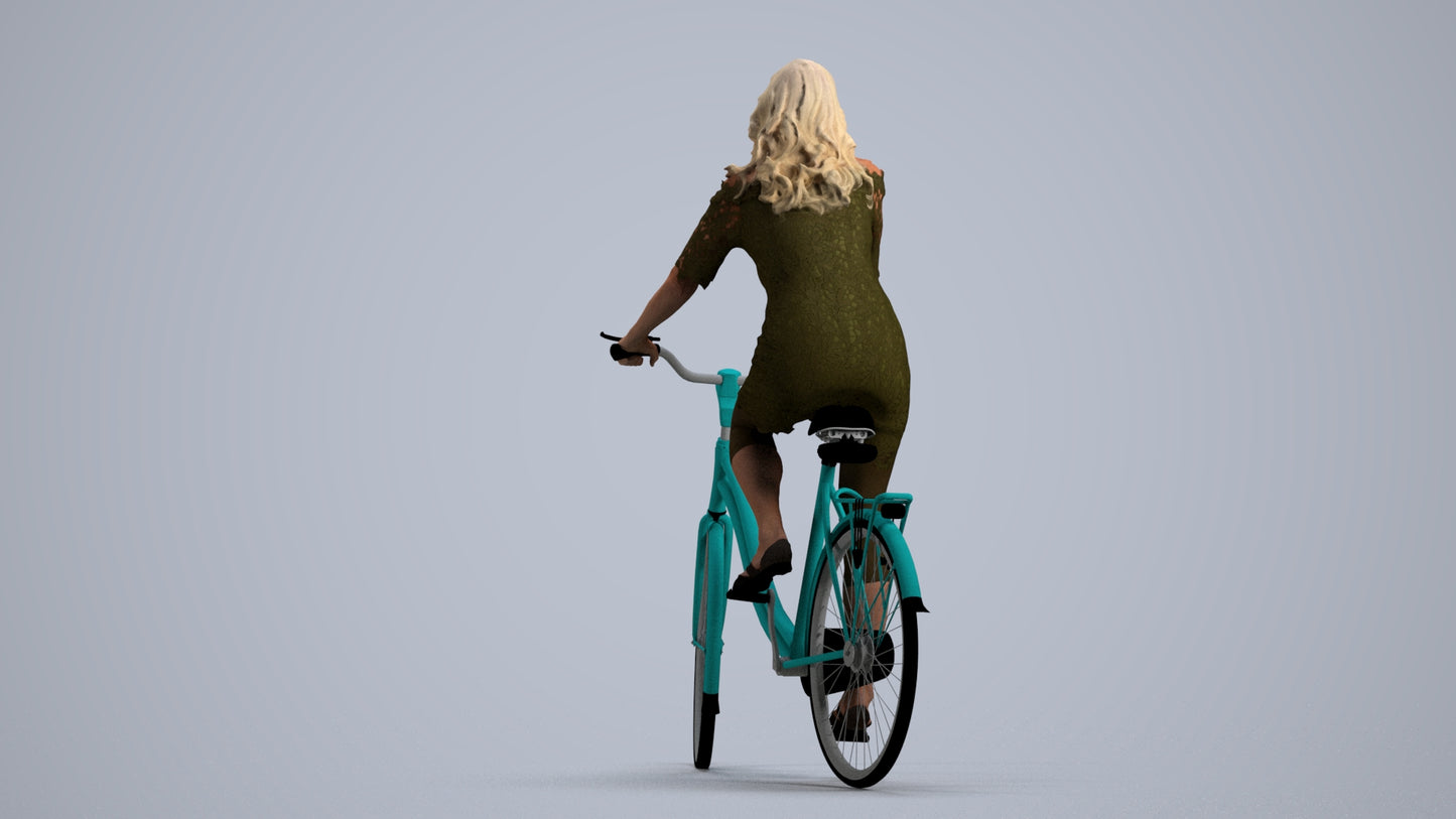3D people model senior woman casual cycling, scanned human for 3ds Max rendering, front view render