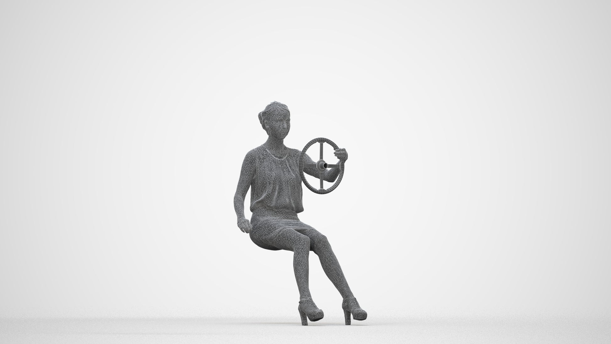 3D people model woman business mix, scanned human for 3ds Max rendering, wireframe back view