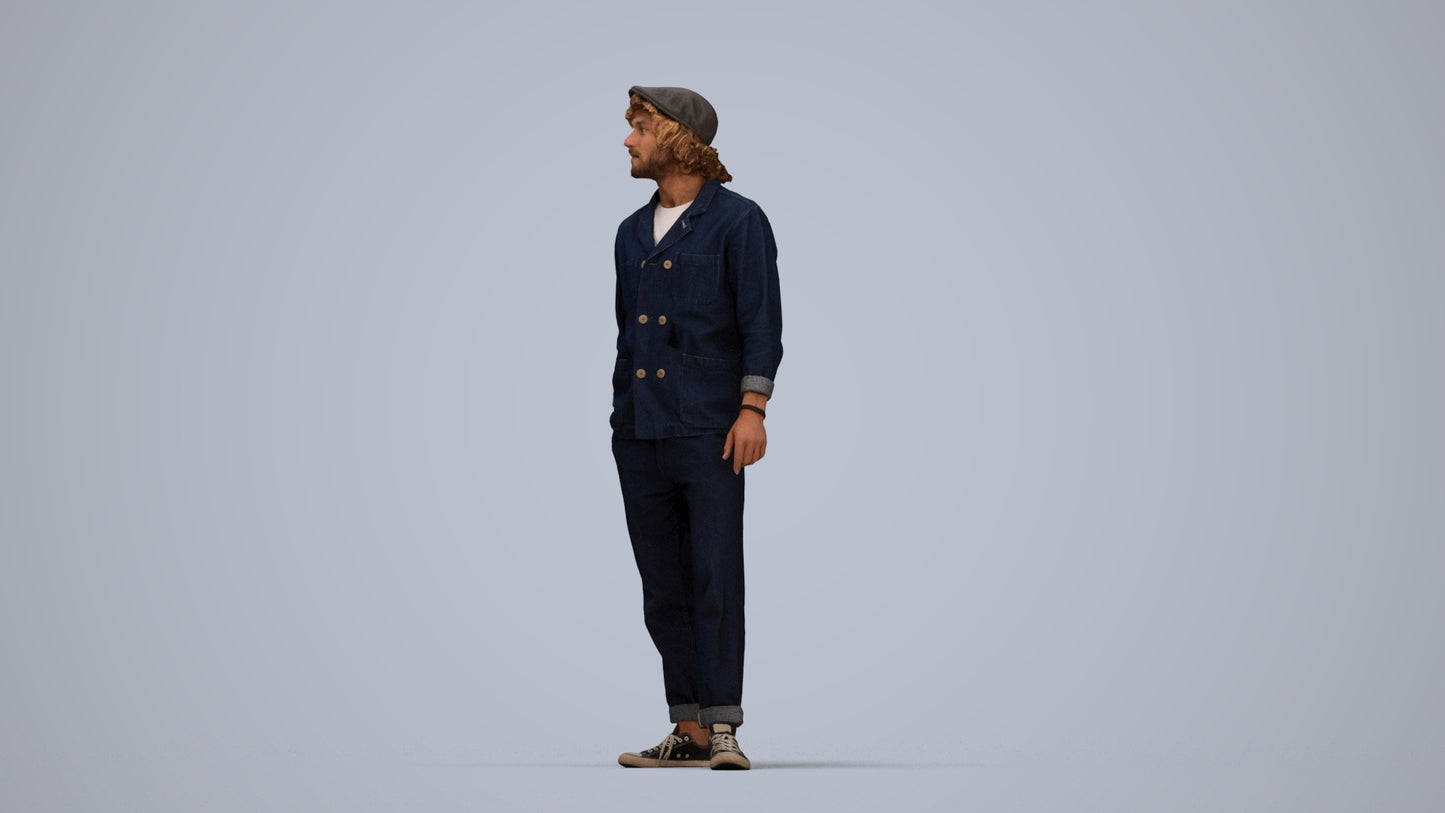 3D scanned man standing casual, photorealistic archviz people for Enscape and SketchUp, top-down view render