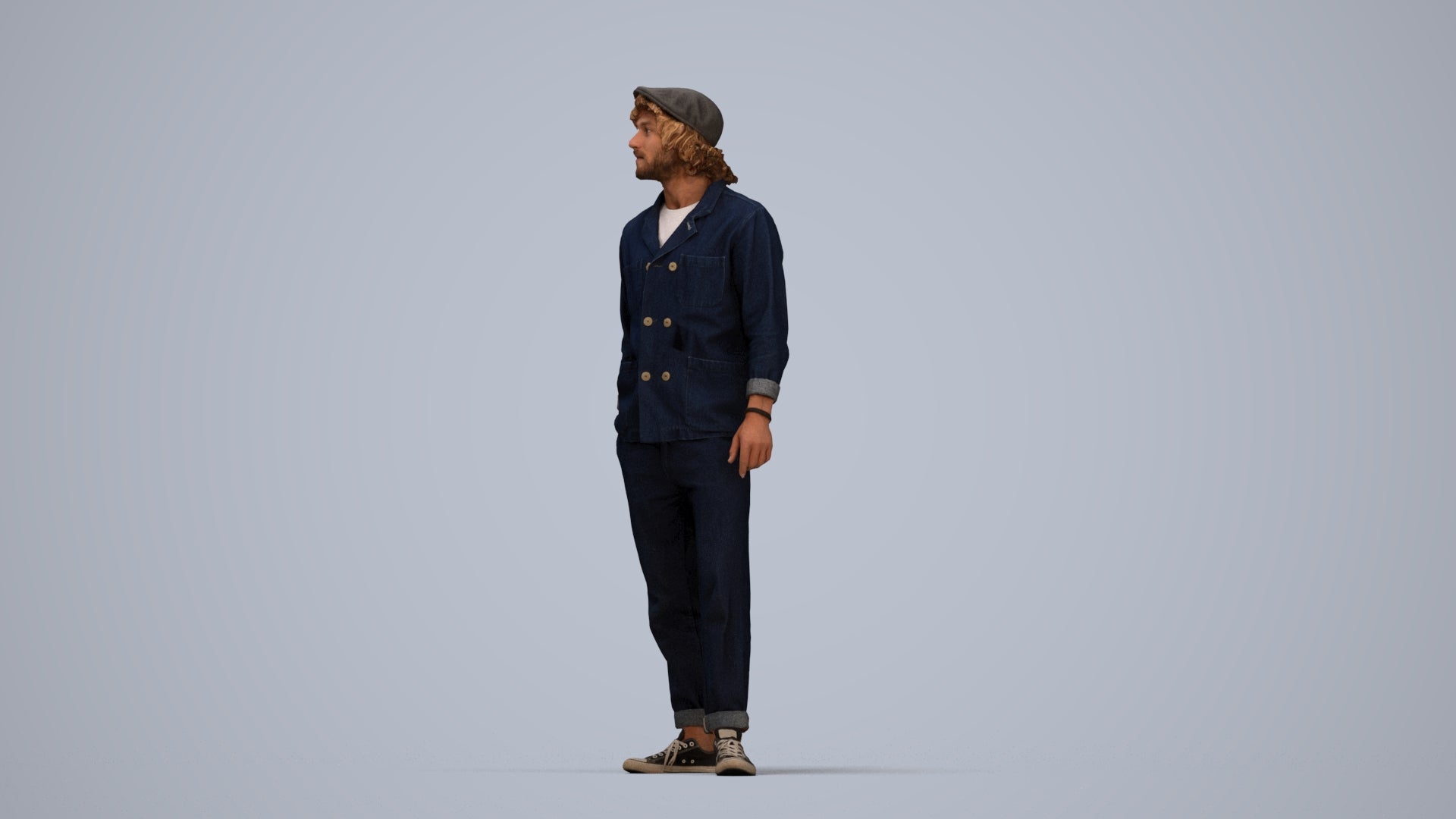 3D scanned man standing casual, photorealistic archviz people for Enscape and SketchUp, top-down view render